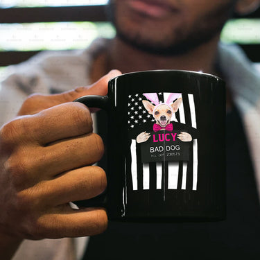Personalized Dog Gift Idea - Bad Dog Girl With Rabbit Ear For Dog Lovers - Black Mug